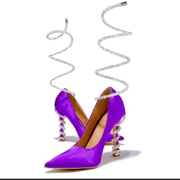 PURPLE HEELS | PURPLE SATIN PUMP - Picture 2 of 3